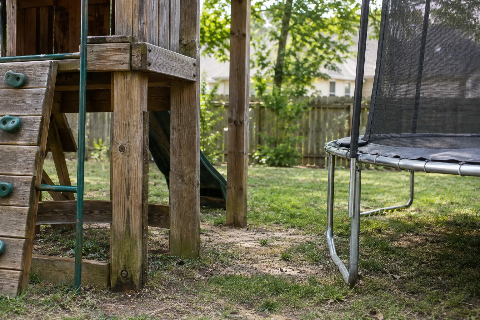 Illustrative view of playset & trampoline removal structure details