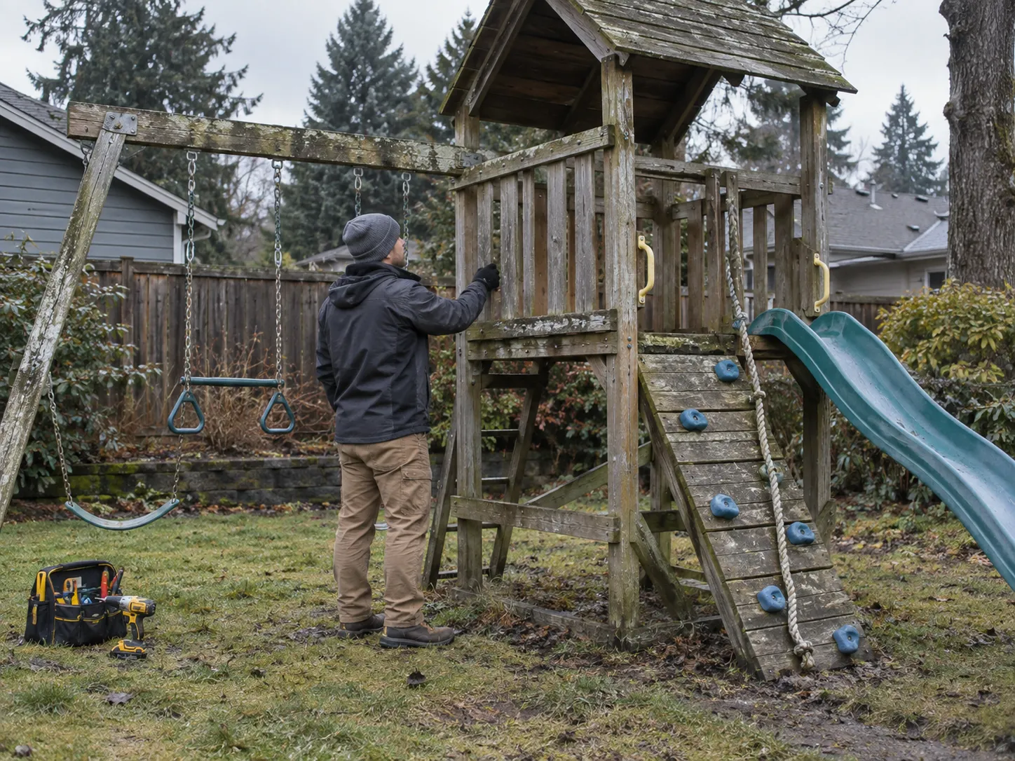 Illustrative assessment of playset & trampoline removal